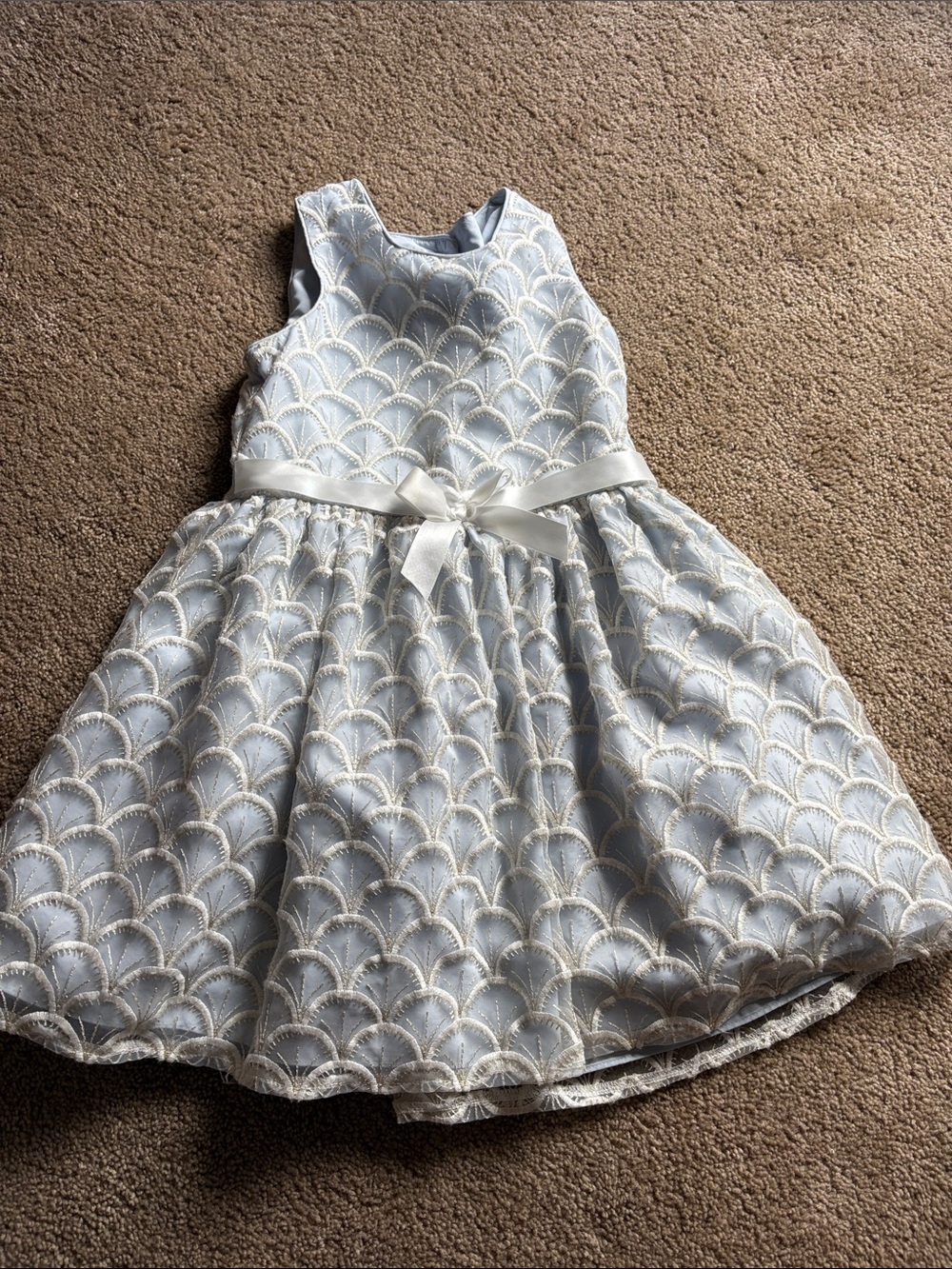 Ivory & Light Blue Scallop Lace Party Dress for Girls size 6